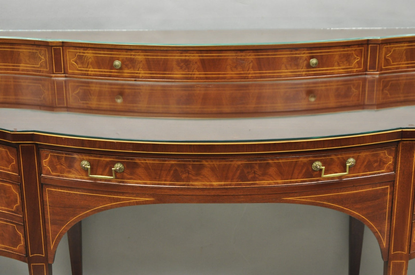 Vintage Hepplewhite Sheraton Mahogany Serpentine Buffet Sideboard attr. Baker