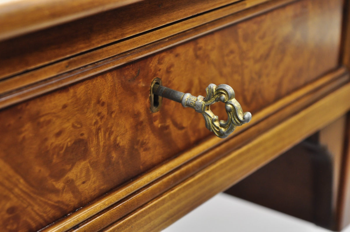 Vintage French Louis XVI Style Burl Walnut Tooled Leather Top Writing Desk
