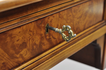 Vintage French Louis XVI Style Burl Walnut Tooled Leather Top Writing Desk