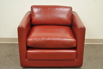 Vintage Mid Century Modern Red Leather Cube Club Lounge Chair on Rolling Casters
