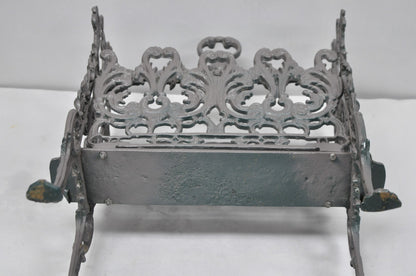 Vintage French Renaissance Victorian Style Cast Iron Magazine Rack with Cherubs