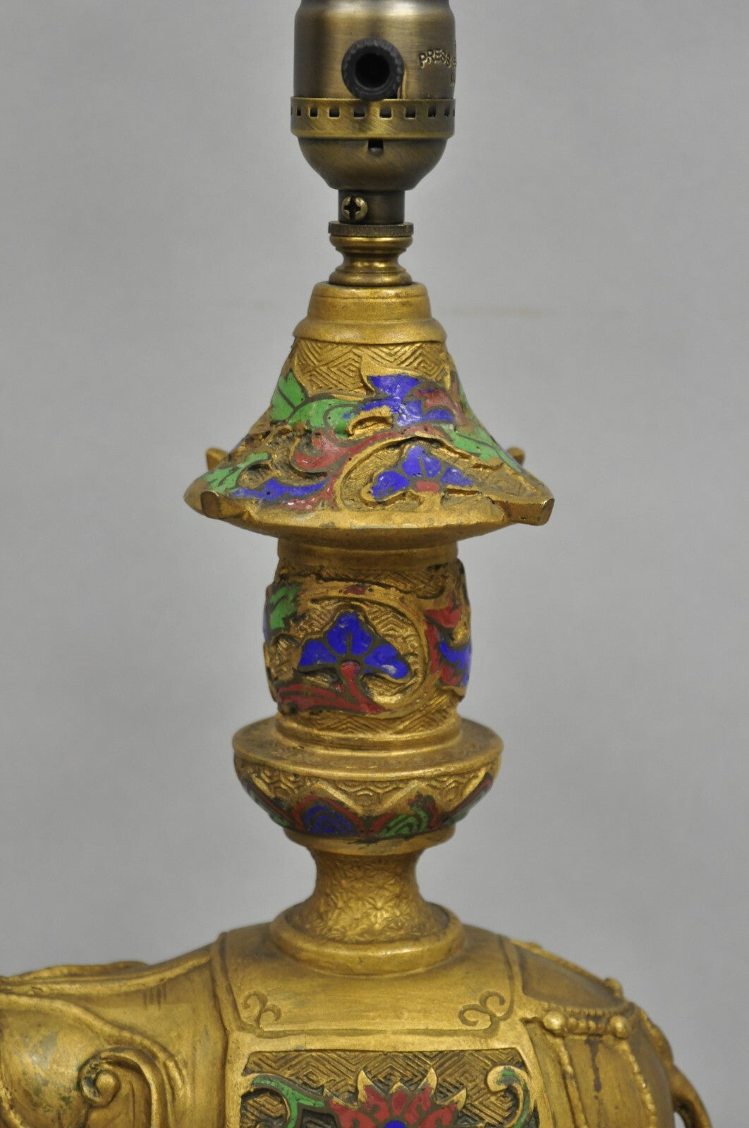 Antique Chinoiserie Indian Gold Bronze Elephant Small Boudoir Table Lamp
