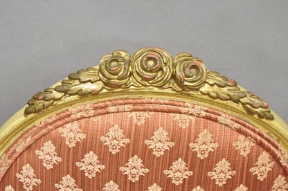 French Victorian Hollywood Regency Cream Paint Rose Carved Pink Side Chair
