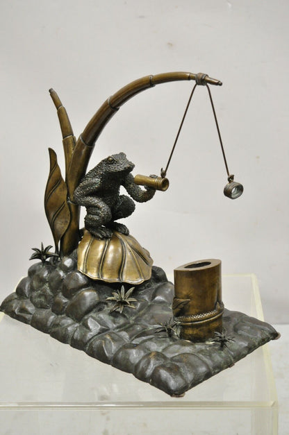 Maitland Smith Bronze Toad Frog Lily Pad Inkwell Pen Holder 18" Sculpture Statue