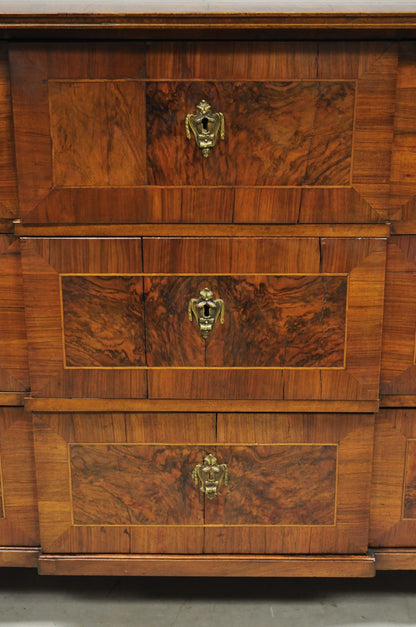 Antique Italian Biedermeier Burr Walnut 3 Drawer Commode Dresser Chest of Drawer