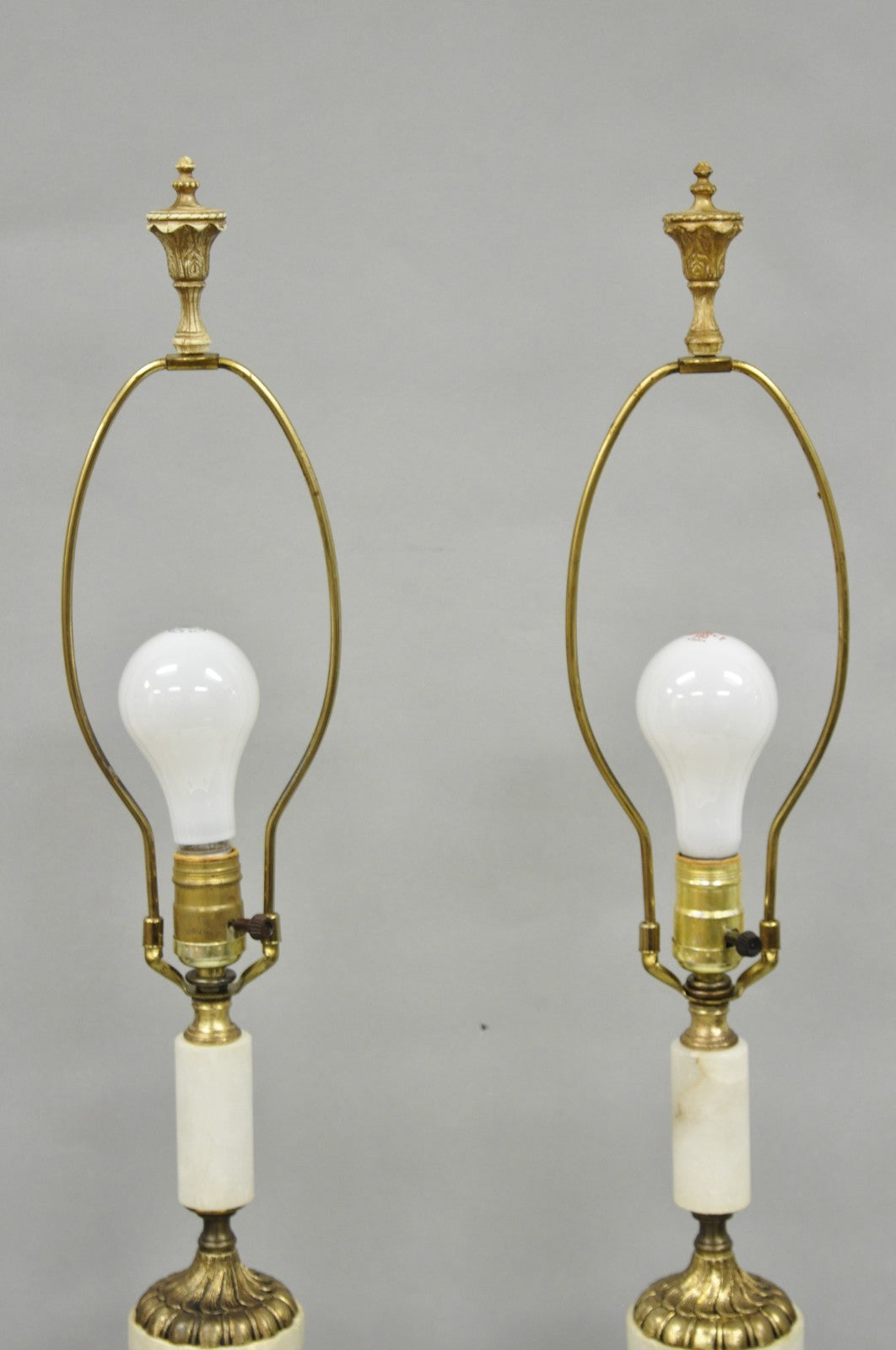 Vintage French Renaissance Rococo Alabaster & Brass Cherub Table Lamps - a Pair