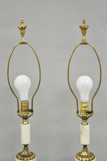 Vintage French Renaissance Rococo Alabaster & Brass Cherub Table Lamps - a Pair
