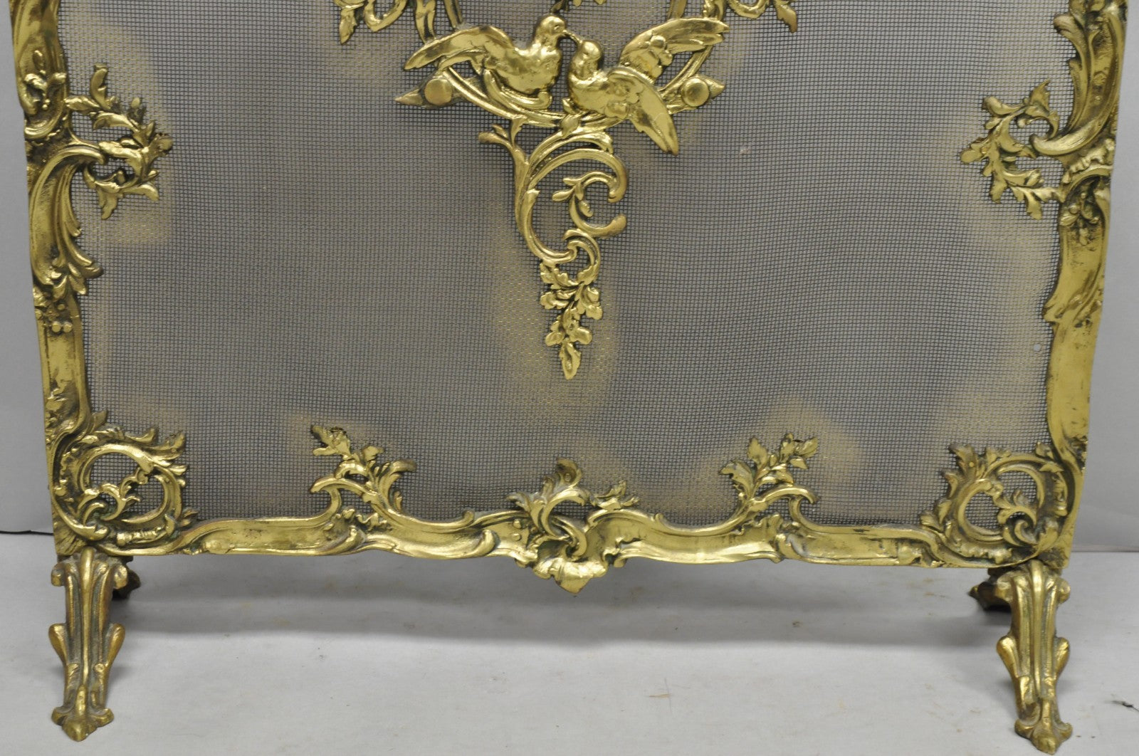 Antique French Rococo Louis XV Bronze Fireplace Firescreen Fire Screen w/ Birds
