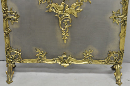 Antique French Rococo Louis XV Bronze Fireplace Firescreen Fire Screen w/ Birds