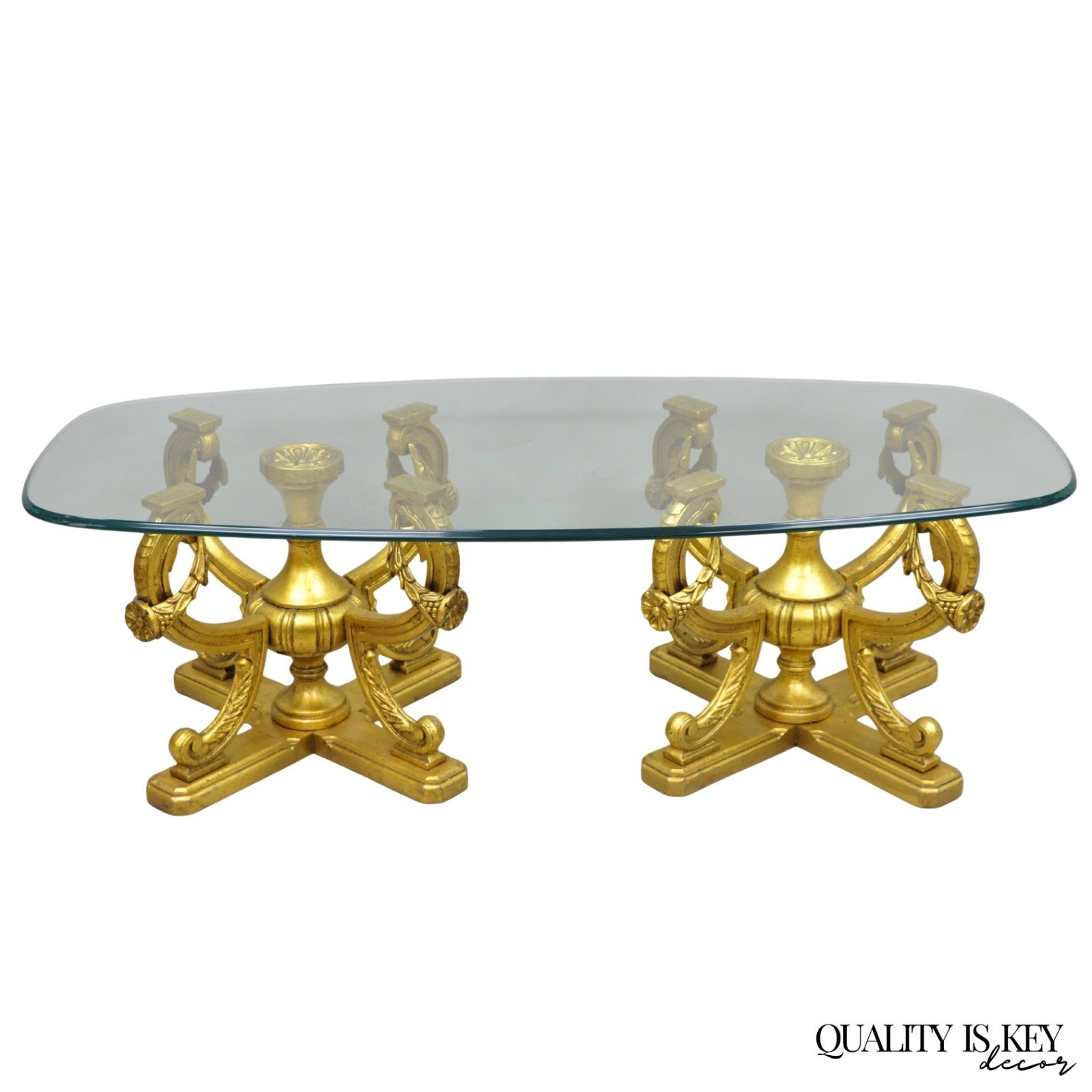 Vintage Italian Hollywood Regency Gold Gilt Metal Double Pedestal Coffee Table