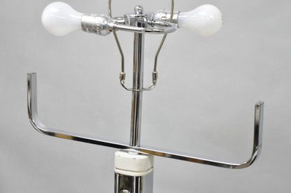 Vintage Postmodern Silver Chrome Metal Sculptural Modernist Pole Floor Lamp