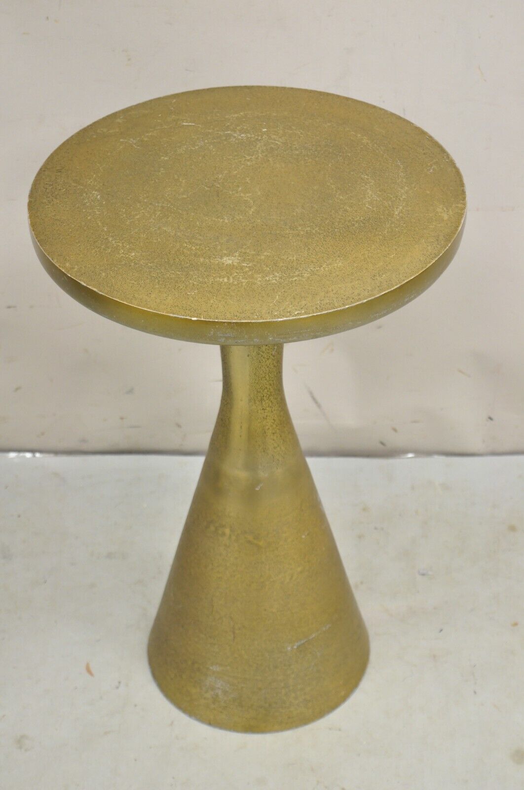 Modern Burnished Cast Metal Gold Sculptural Round Drinks Side Table - a Pair