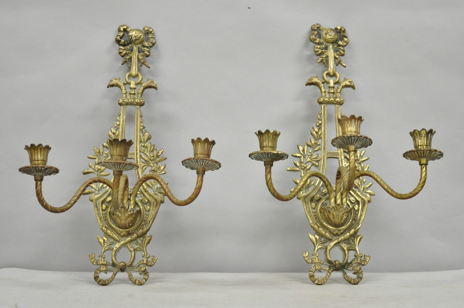 Antique French Louis XV Style Figural Bronze Candelabra Wall Sconces - a Pair