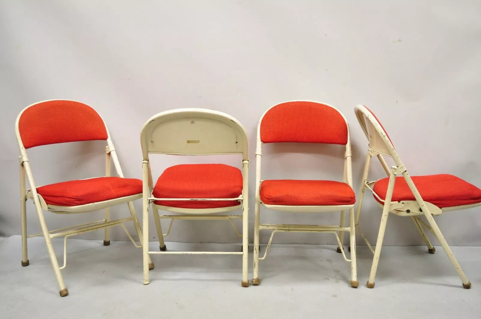Vintage American Seating Metal Frame Red Upholstered Folding