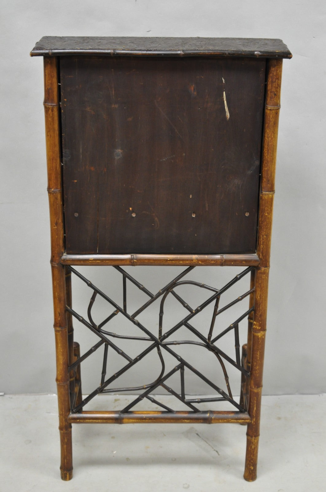 Antique English Victorian Bamboo Chinoiserie Compact Fall Front Secretary Desk