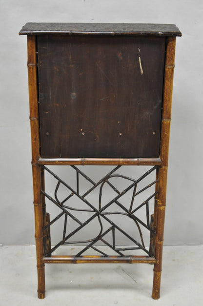Antique English Victorian Bamboo Chinoiserie Compact Fall Front Secretary Desk