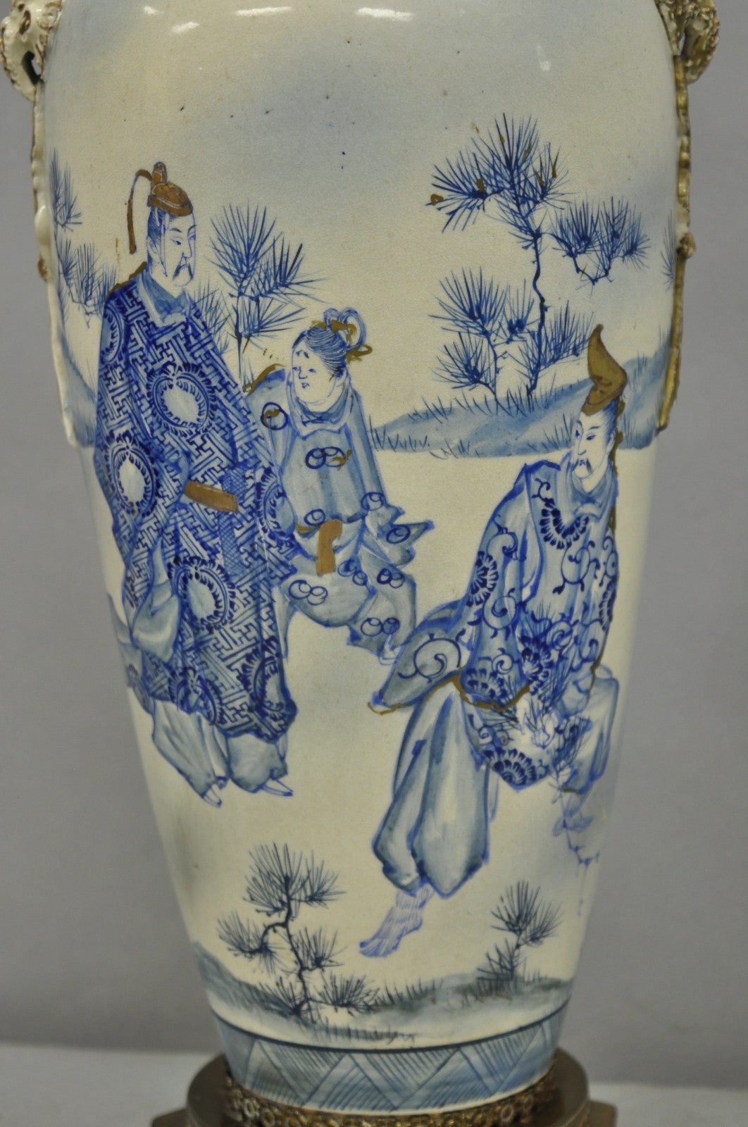 Vintage Japanese Blue White Porcelain Jardinierie Vase Chinoiserie Table Lamp