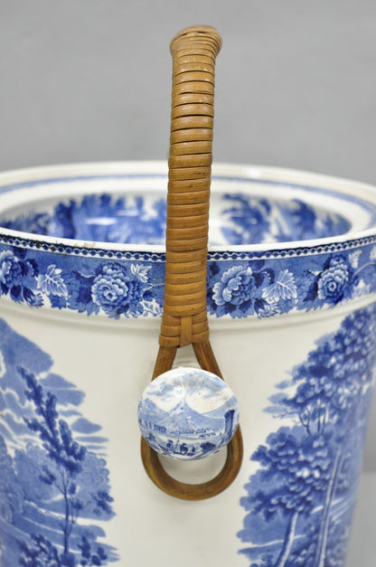 Wedgwood Landscape Etruria Pattern Blue White Porcelain Covered Slop Pot Commode