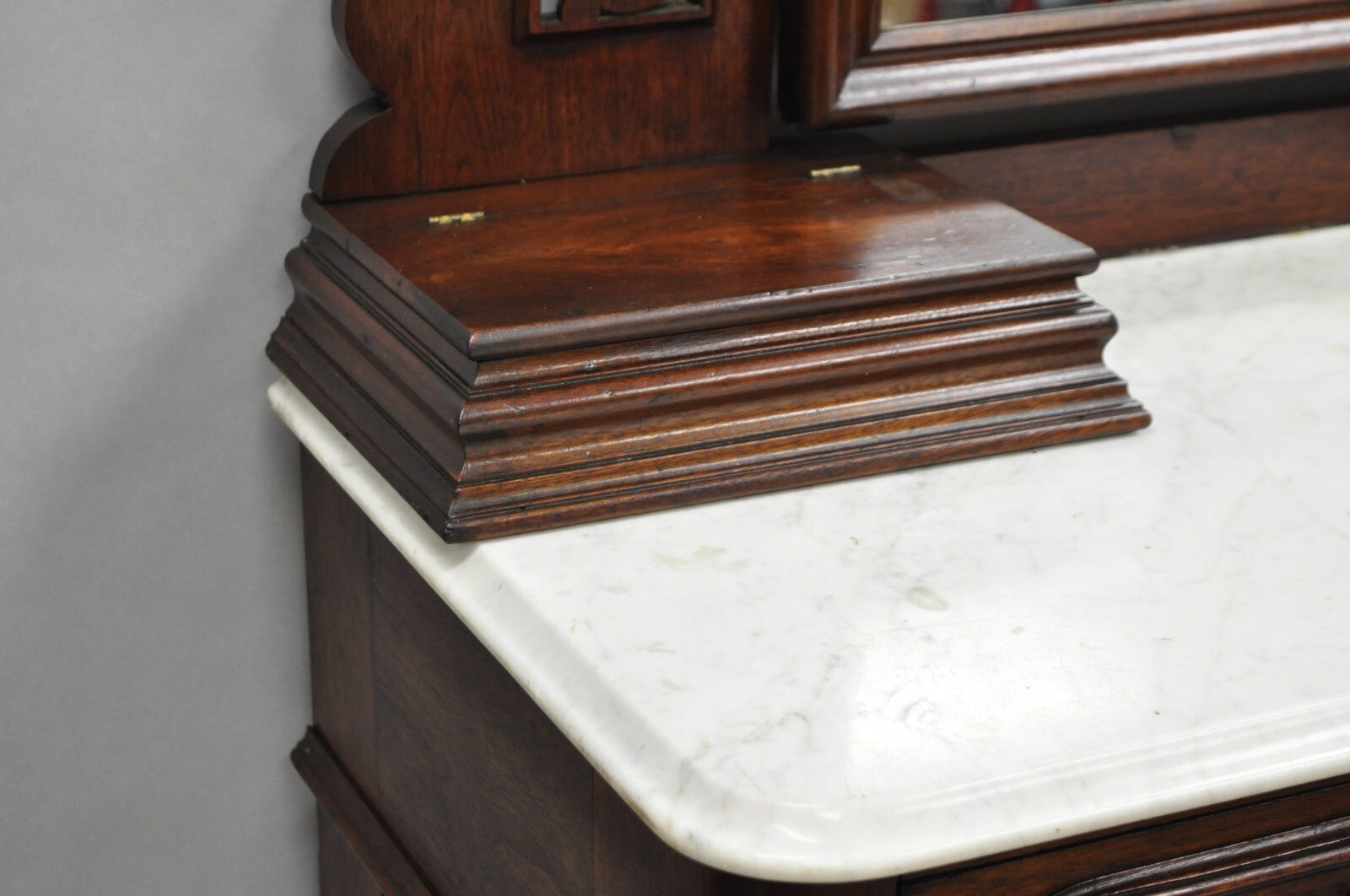 Antique Eastlake Victorian Carved Walnut Marble Washstand Dresser with Mirror