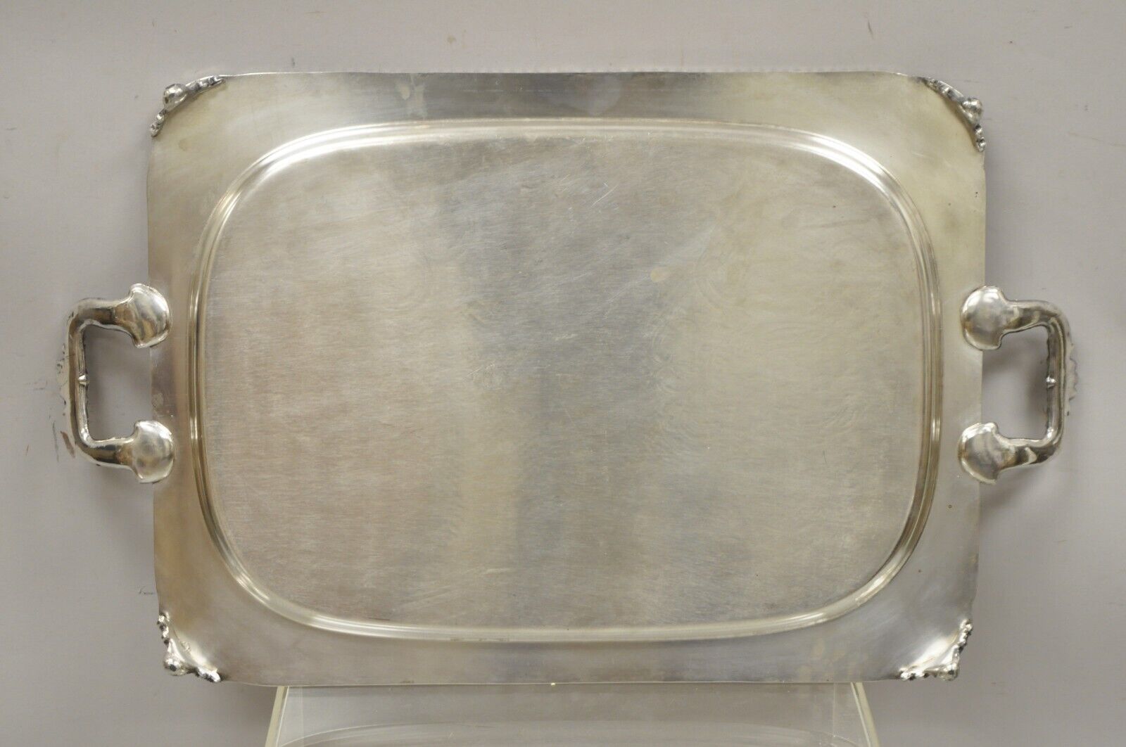 Ornate English Victorian Twin Handle Heavy Silver Plate Platter Tray
