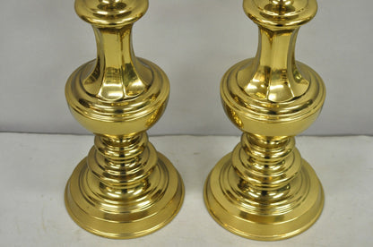 Vintage Hollywood Regency Brass Column Stiffel Style Gold Table Lamps - a Pair
