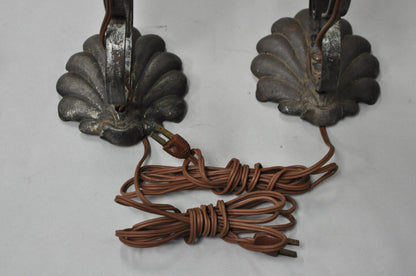 Antique Arts & Crafts Hand Hammered Metal Small Lantern Table Lamps - a Pair