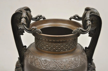 19th C Alfred Daubree French Neoclassical Bronze Figural Urn Vase with Lions