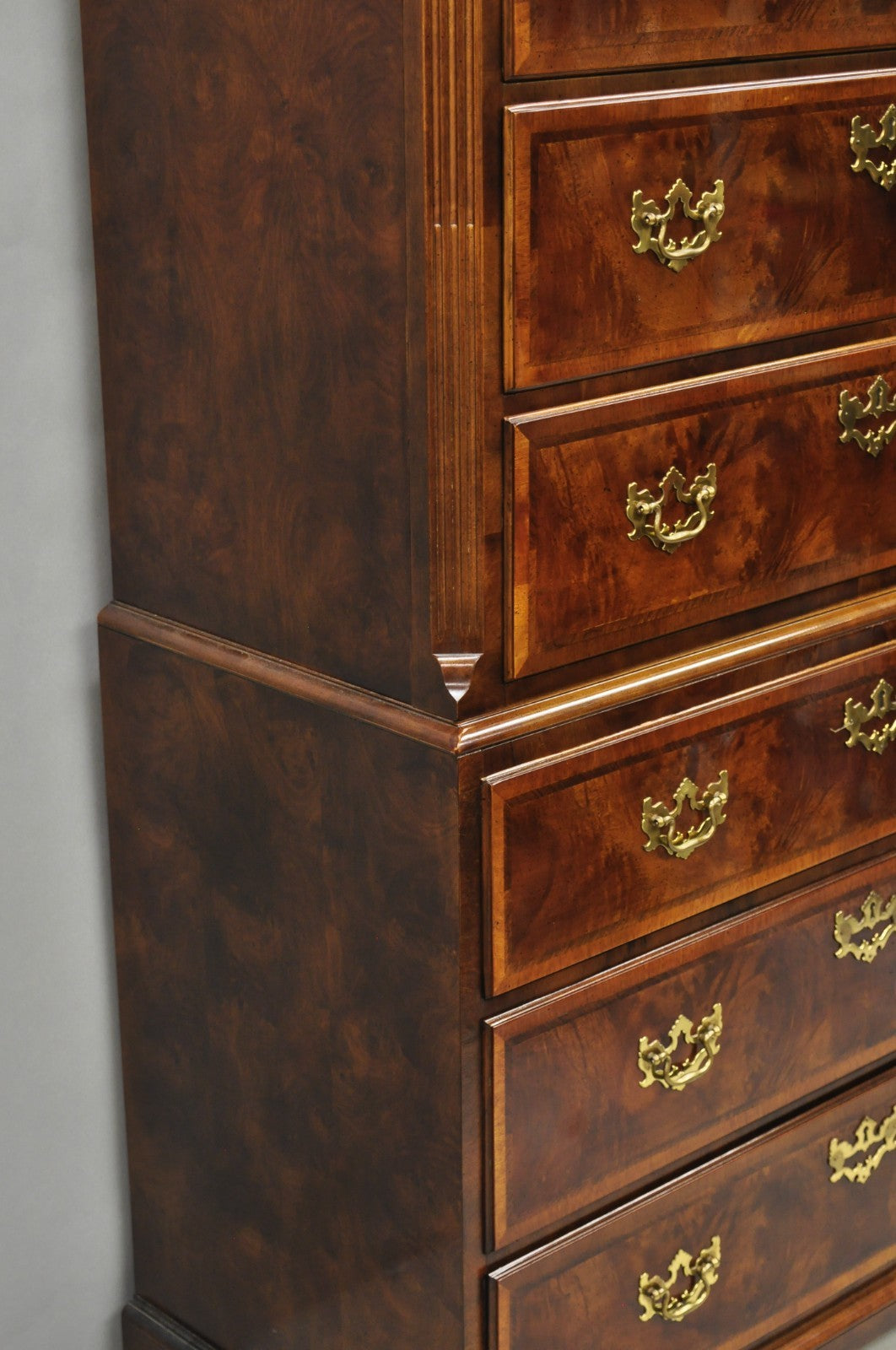 Henredon Aston Court Burl Wood Georgian Mahogany Tall Chest Highboy Dresser