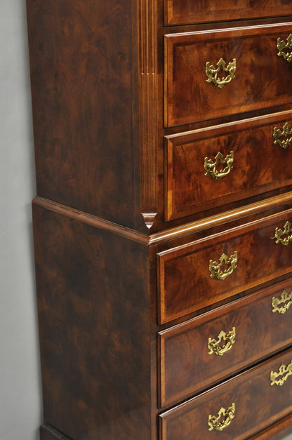 Henredon Aston Court Burl Wood Georgian Mahogany Tall Chest Highboy Dresser