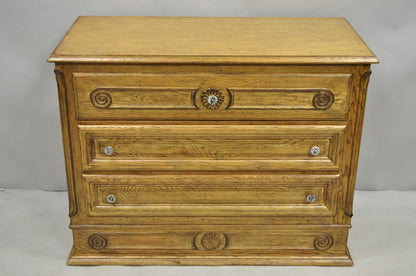 Vintage French Country Provincial Oak Wood 3 Drawer Bachelor Chest Commode Pair
