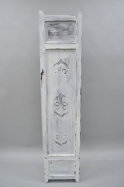 Boho Chic Oriental 4 Panel Screen White Distress Painted Wooden Room Divider
