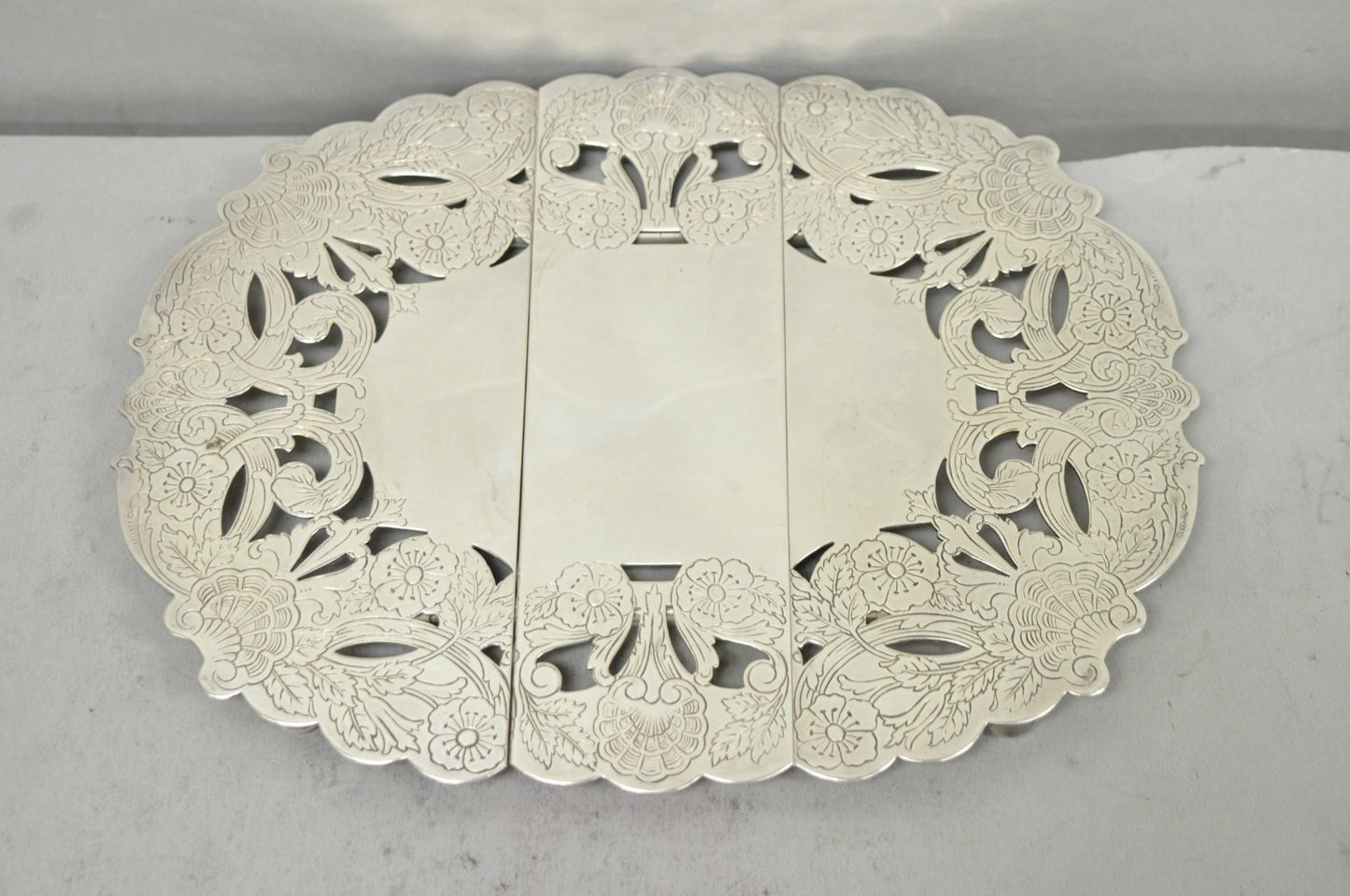 Vintage LBS Co Victorian Silver Plated Expanding 3 Section Pot Trivet