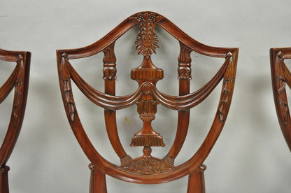 Maitland Smith Marquetry Inlay Leather Mahogany Game Table & 4 Shield Back Chair
