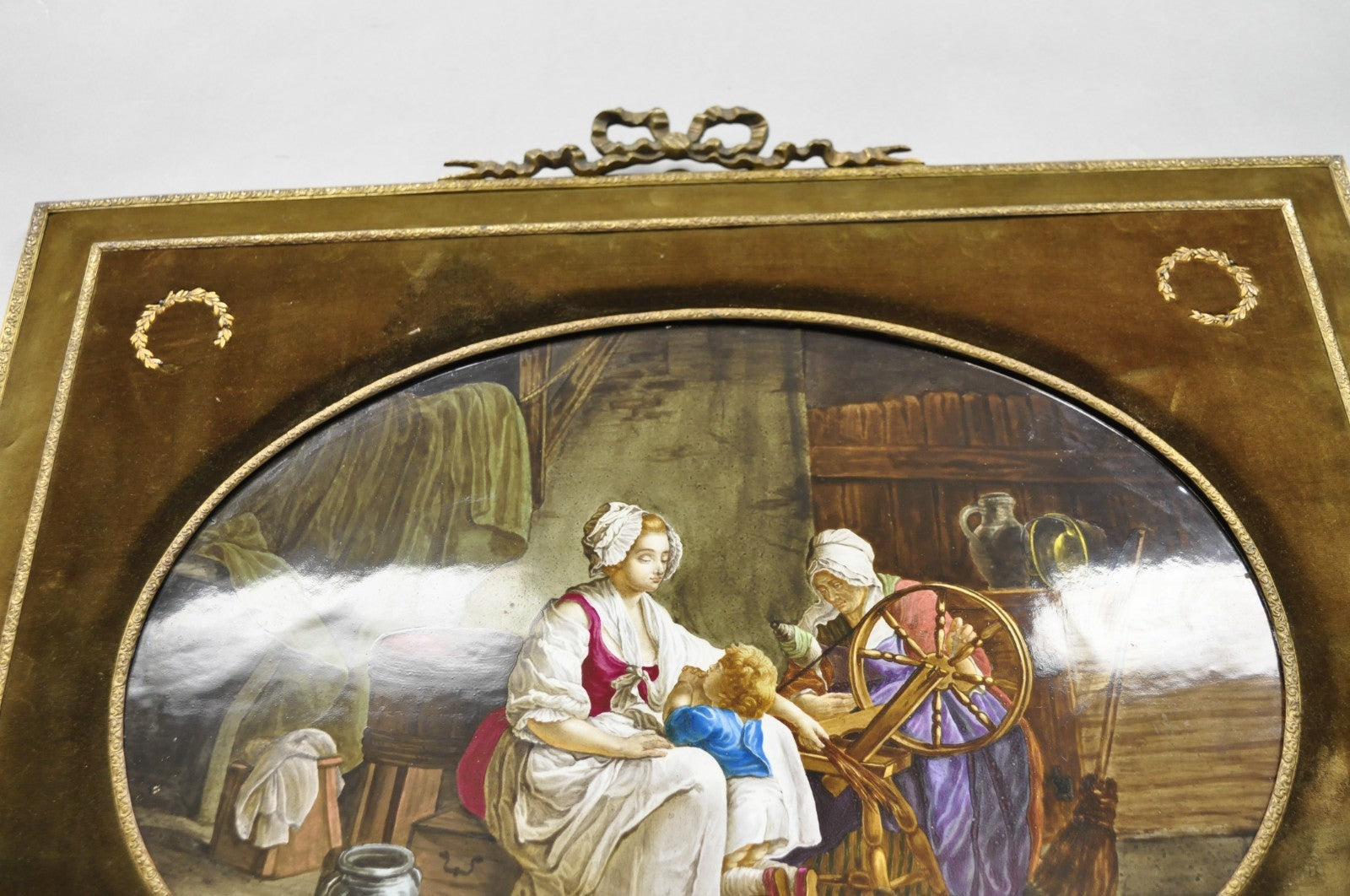 Antique French Painted Porcelain Framed Wall Plaque Signed Jean-Baptiste Greuze