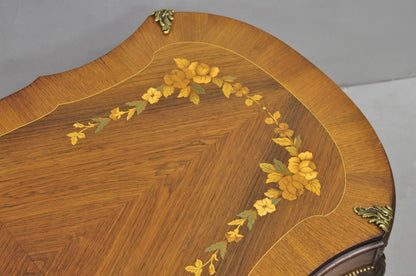 Antique French Louis XV Style Floral Inlay Walnut Coffee Table with Drawer