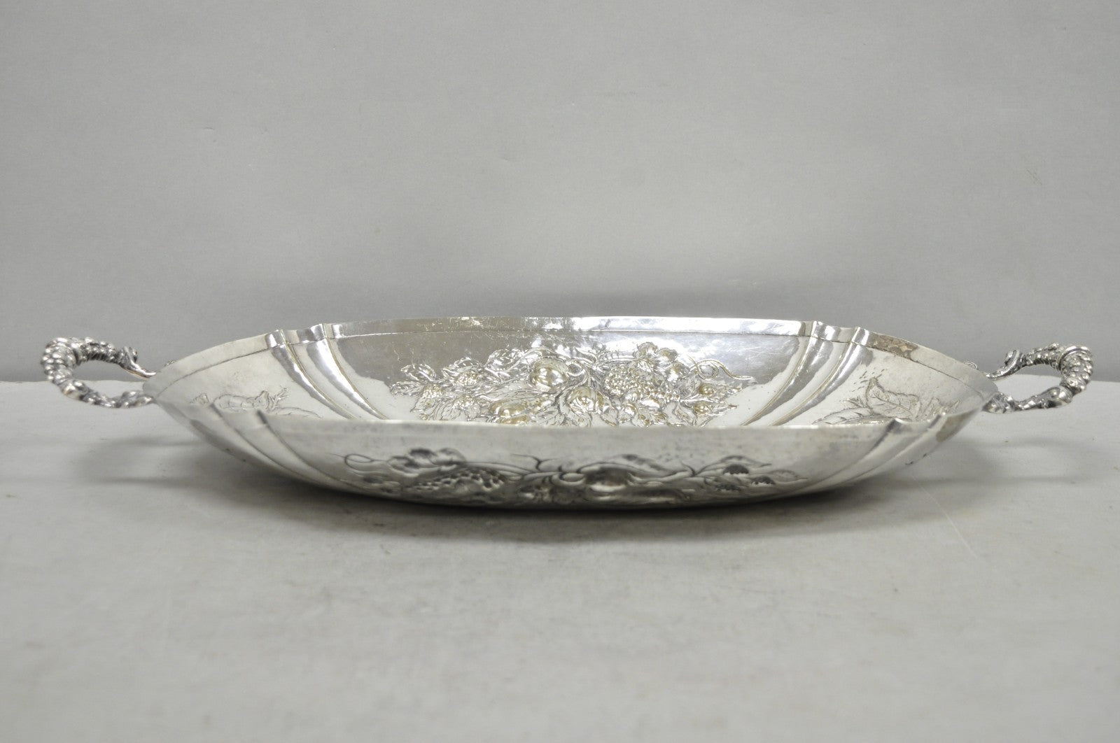 Antique Victorian Silver Plated Fruit Harvest Repousse Centerpiece Fruit Bowl