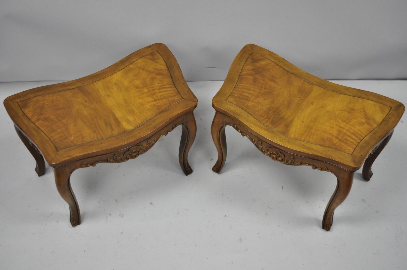 Pair Vtg Walnut Low Demilune Small Side Accent Pedestal End Tables Attr Baker