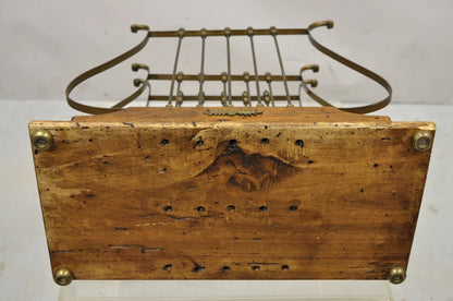 Vintage Italian Neoclassical Style Brass Lyre Harp Wooden Magazine Rack Stand