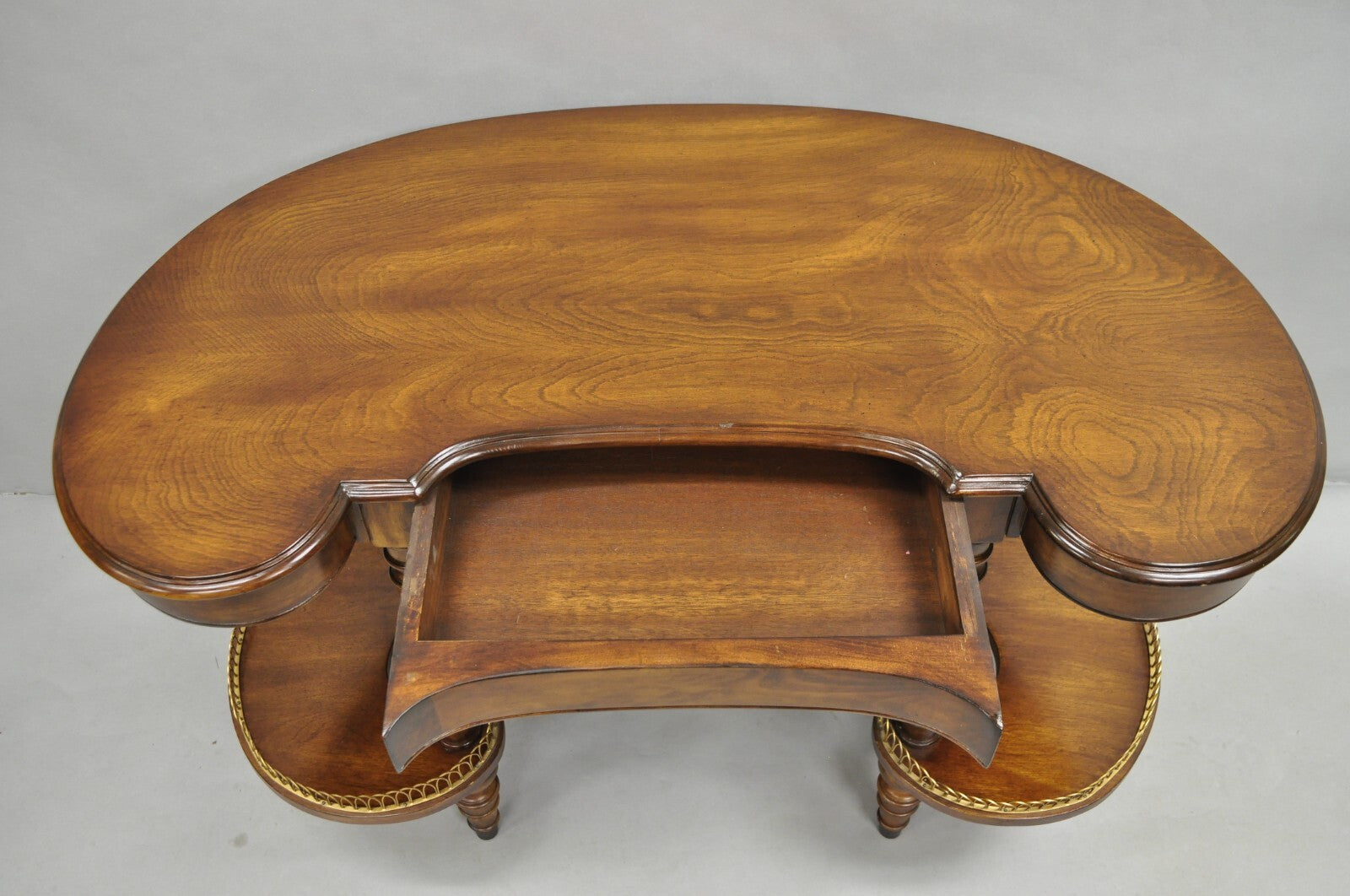 Vintage French Regency Cherry Wood "Kidney Bean" Desk Console Table w/ Drawer