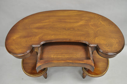 Vintage French Regency Cherry Wood "Kidney Bean" Desk Console Table w/ Drawer
