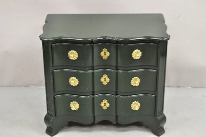 Vintage French Country Provincial Green Lacquer 3 Drawer Nightstand by Roundtree