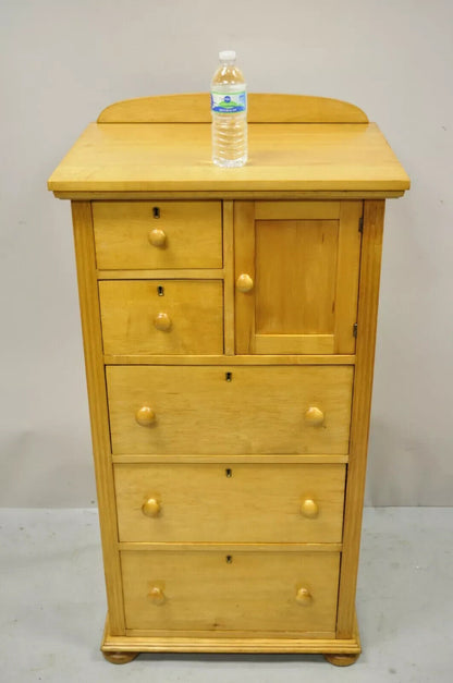 Antique Colonial Maple Wood Tall Lingerie Chest Washstand Bedroom Dresser