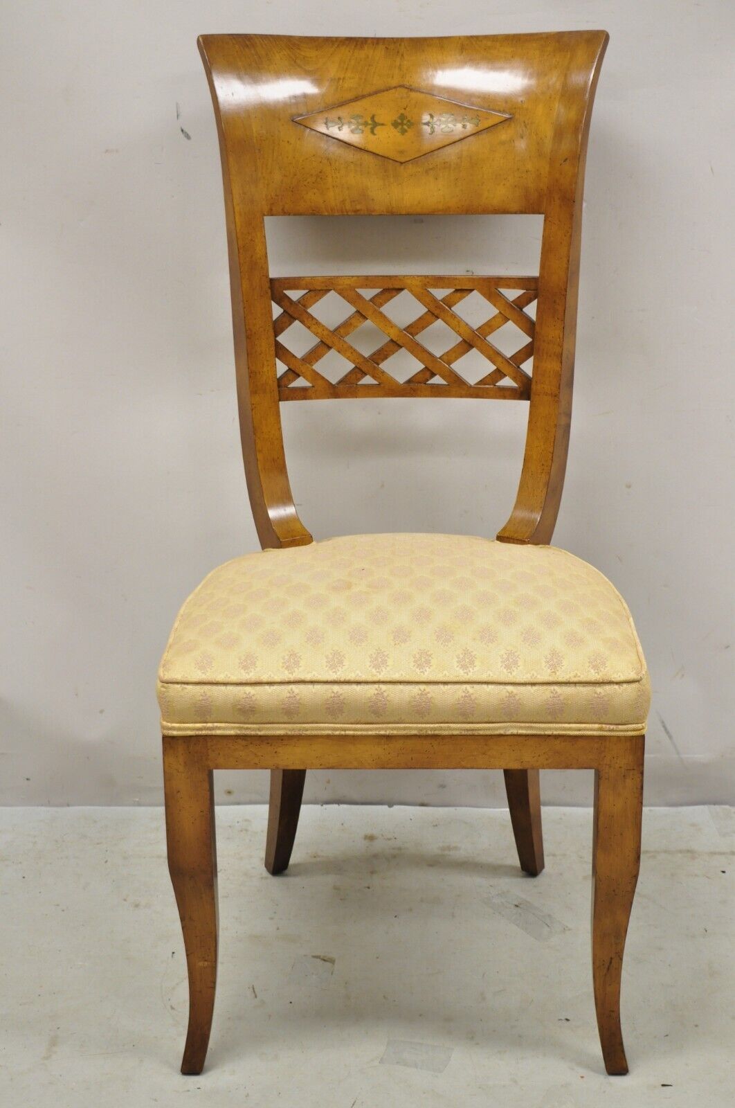 Italian Regency Style Burlwood Brass Inlay Tall Back Dining Chairs - Set of 4
