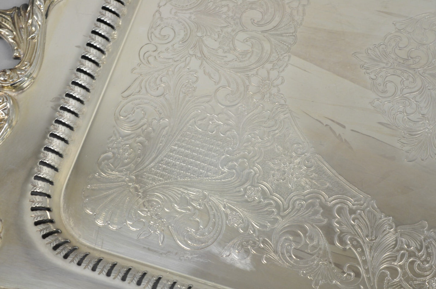 English Silver Large Victorian Silver Plated Rectangular Serving Platter Tray