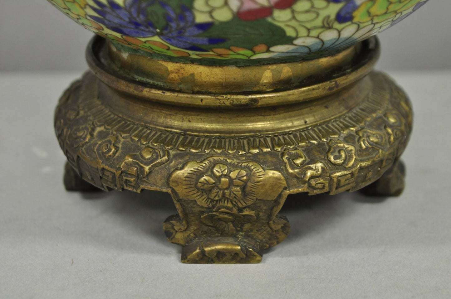 Cloisonne Porcelain Enamel Small Bronze Bulbous Chinese Ginger Jar Table Lamp