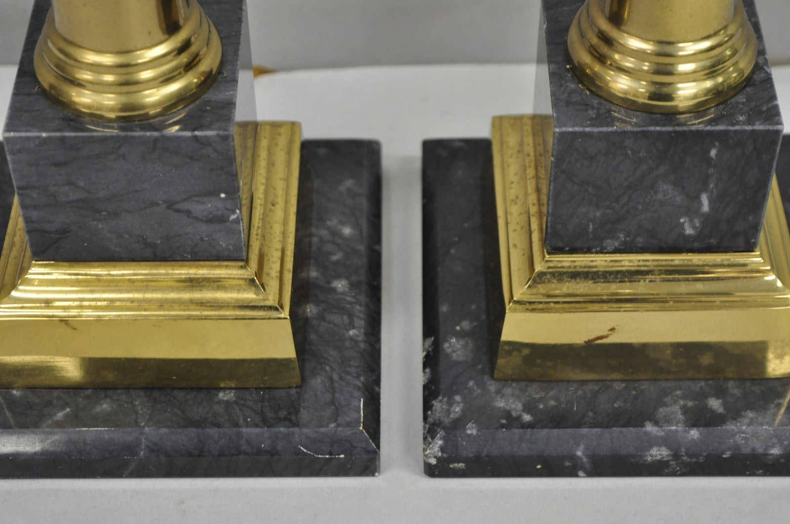 Vintage French Empire Brass & Italian Black Marble Column Table Lamps (B), Pair