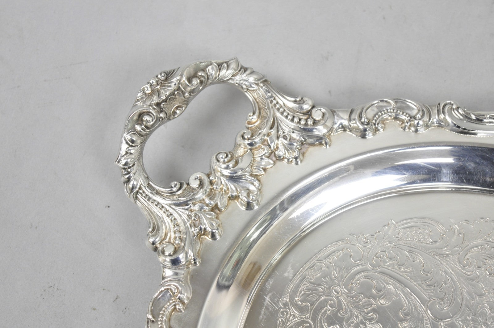 Vintage Baroque by Wallace 293F Victorian Silver Plated Oval Bar Serving Tray
