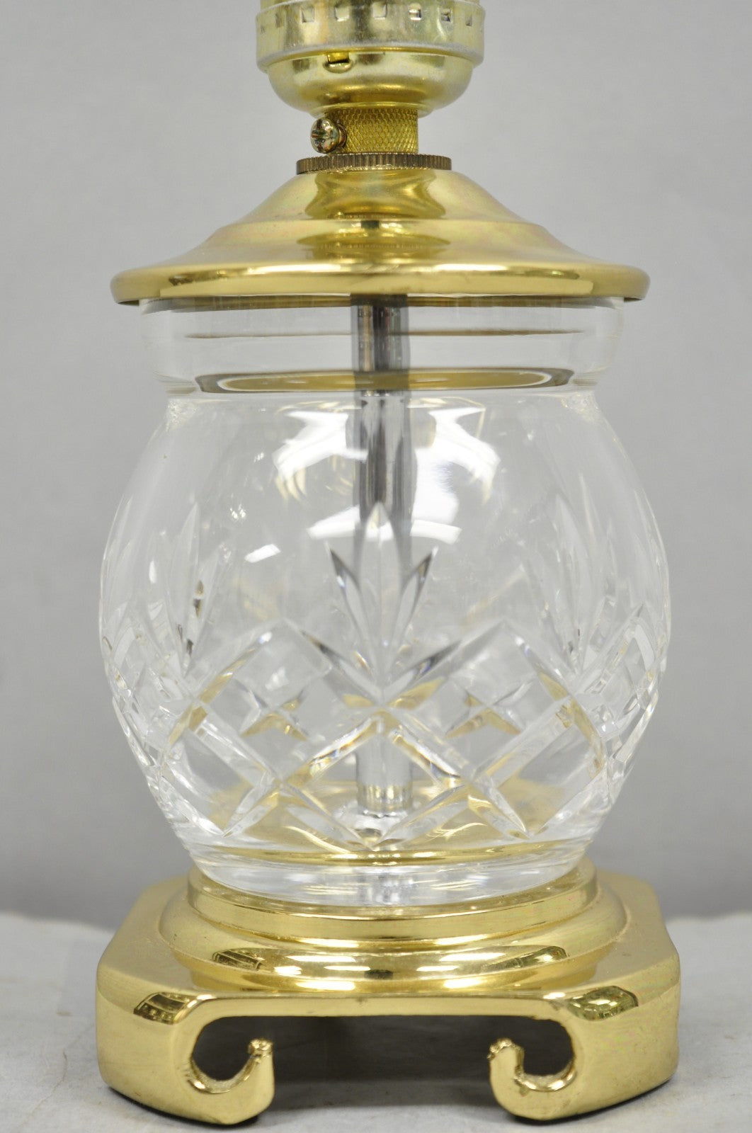 Waterford Style Small Petite Cut Glass Brass Boudoir Table Lamp by Great Creator