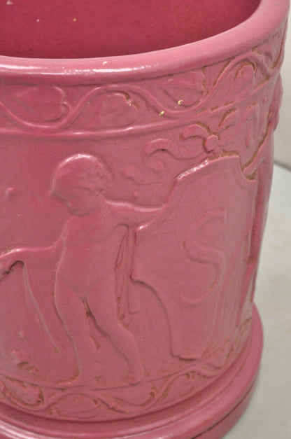 Antique Purple Glazed Stoneware Pottery Italian Classical Putti Shield Planter
