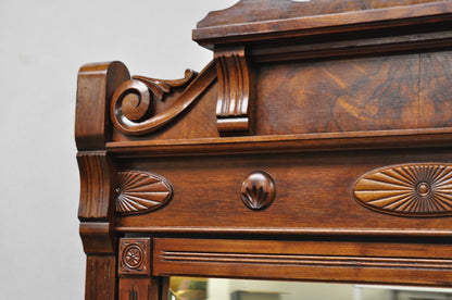 Antique Eastlake Victorian Burl Walnut Marble Top Washstand Dresser w/ Mirror